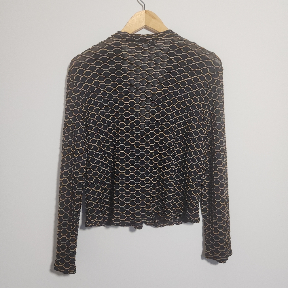 Andria Lieu Collection Quarter Zip Blouse Black Multi Textured Sheer M - Picture 8 of 9
